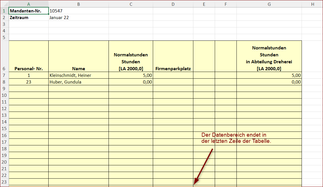 Ende des Datenbereiches innerhalb einer Excel-Tabelle