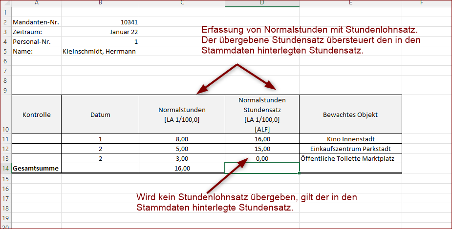 Übergabe des Stundenlohnsatzes durch einen weiteren Lohnfaktor