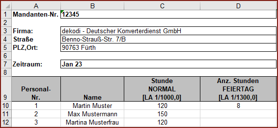 Beispiel für die Erfassung von Monatswerten mit einem Feld pro Lohnbuchung