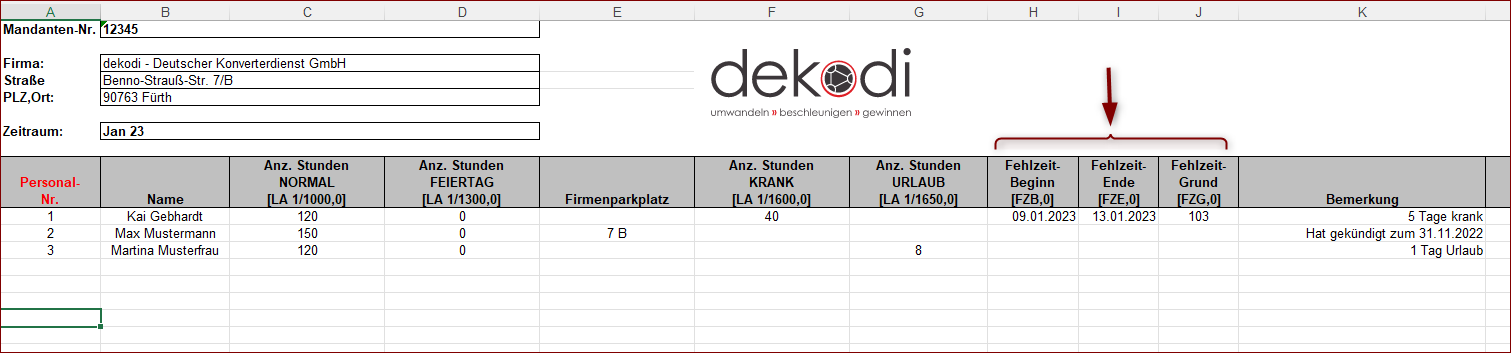 Beispiel Fehlzeitenerfassung innerhalb der monatlichen Lohnbewegungsdaten