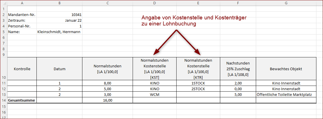 Angabe von Kostenstelle UND Kostenträger zu einer Lohnbuchung