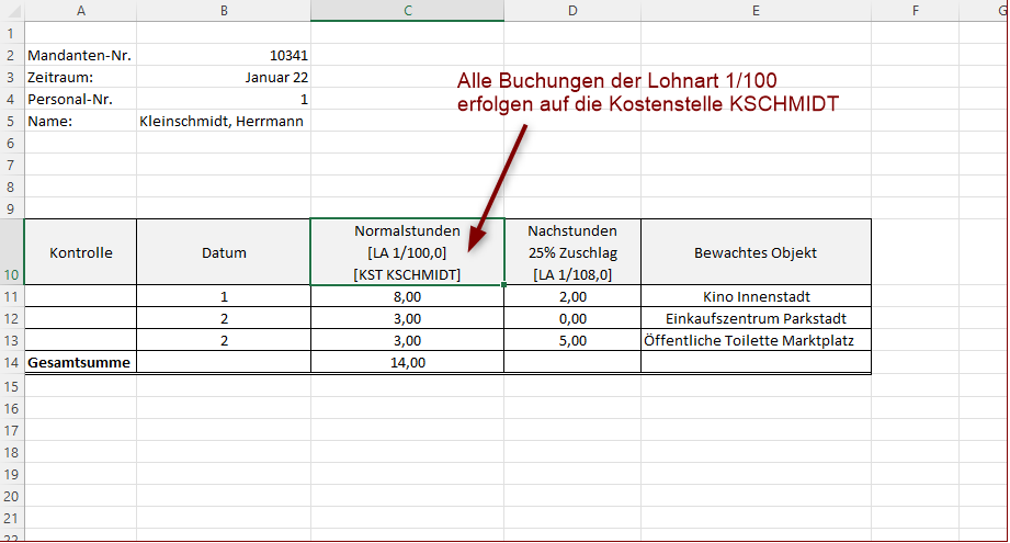 Angabe einer festen Kostenstelle in Form eines Lohnartenfaktor