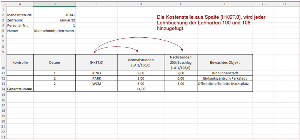 Erzeugung von Lohnbuchungen mit zentraler Kostenstelle