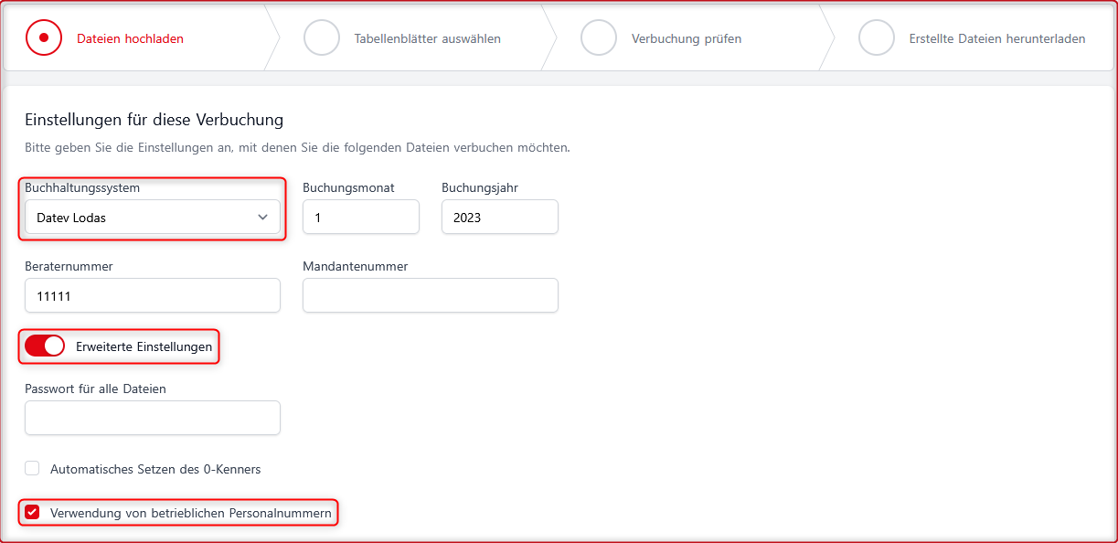 Einstellung für betriebliche Personalnummer