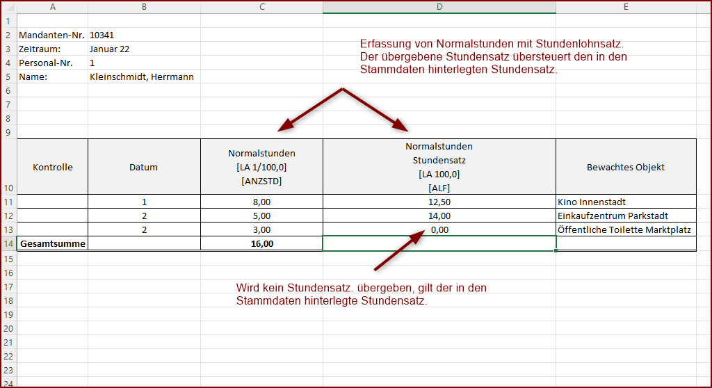 Übergabe des Stundenlohnsatzes durch einen weiteren Lohnfaktor