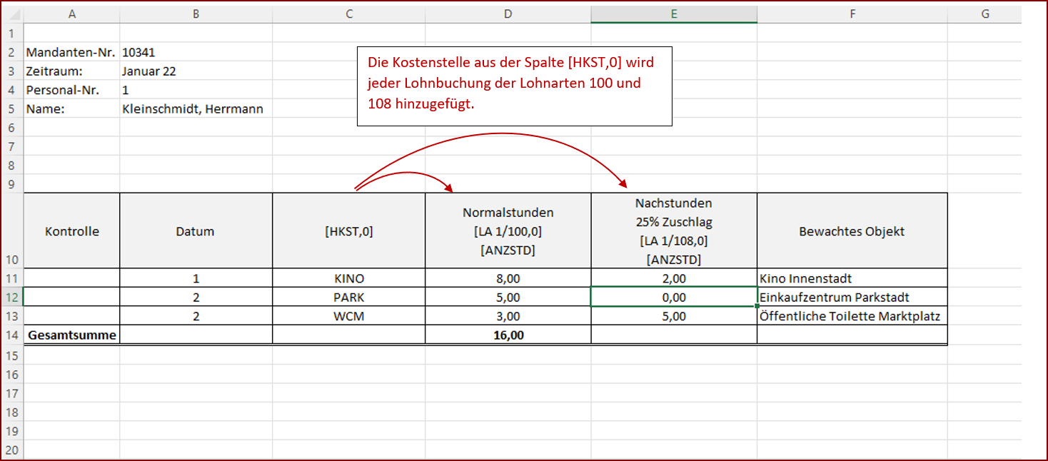 Erzeugung von Lohnbuchungen mit zentraler Kostenstelle