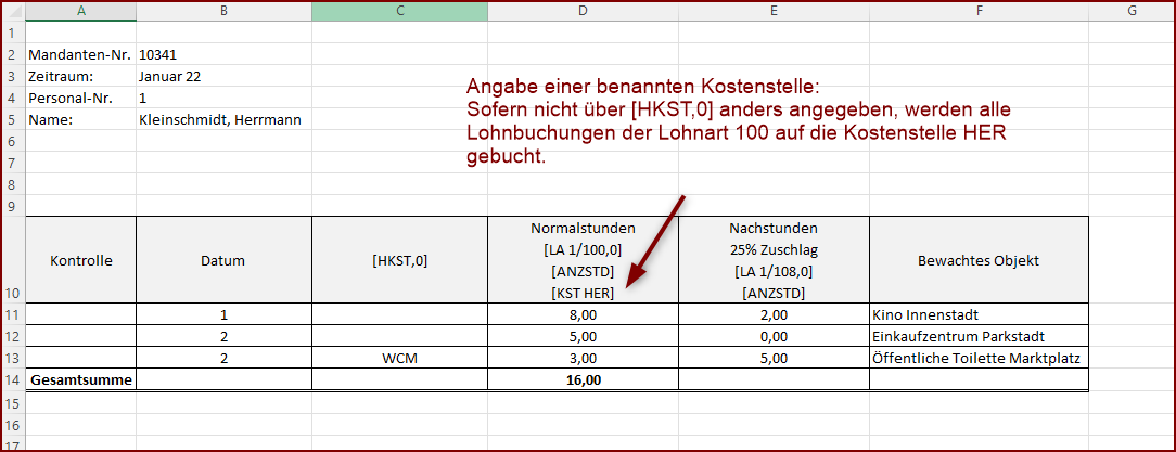 Kombination von fester (benannter Kostenstelle) und Hauptkostenstelle