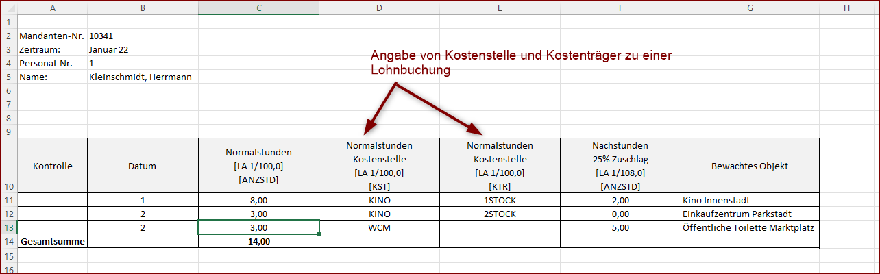 Angabe von Kostenstelle UND Kostenträger zu einer Lohnbuchung