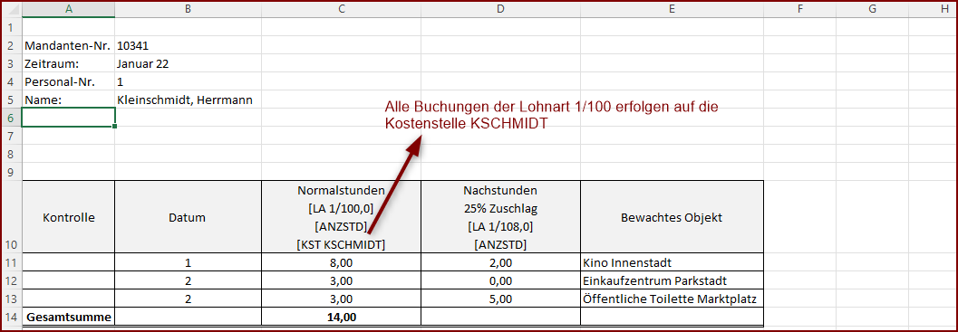 Angabe einer festen Kostenstelle in Form eines Lohnartenfaktor