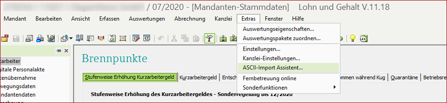 Aufruf ASCII-Import-Assistent