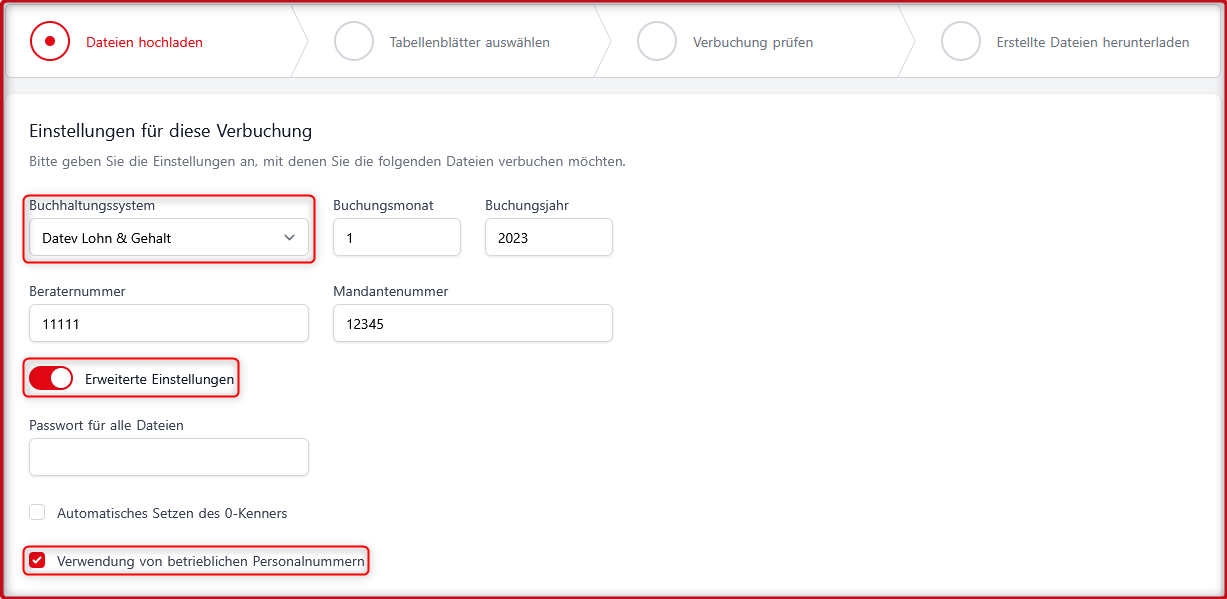Vergrößern Einstellung für betriebliche Personalnummer