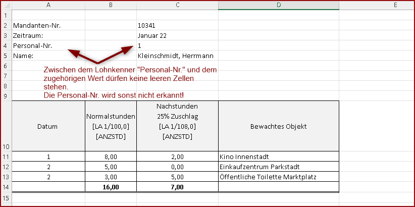 Personal-Nr. wird wegen einer Leerzelle zwischen Lohnkenner und zugehörigem Wert nicht erkannt