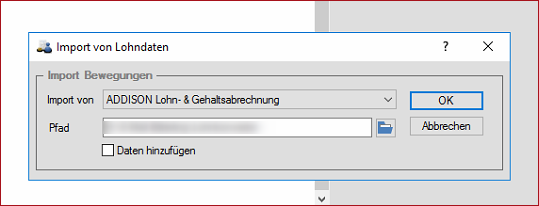 Import von Lohnbewegungsdaten sowie Auswählen des Import-Pfades