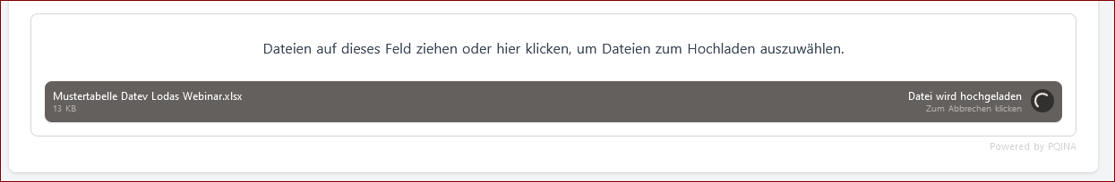 Beispiel Upload- und Konvertierungsvorgang der ausgewählten Datei(en)