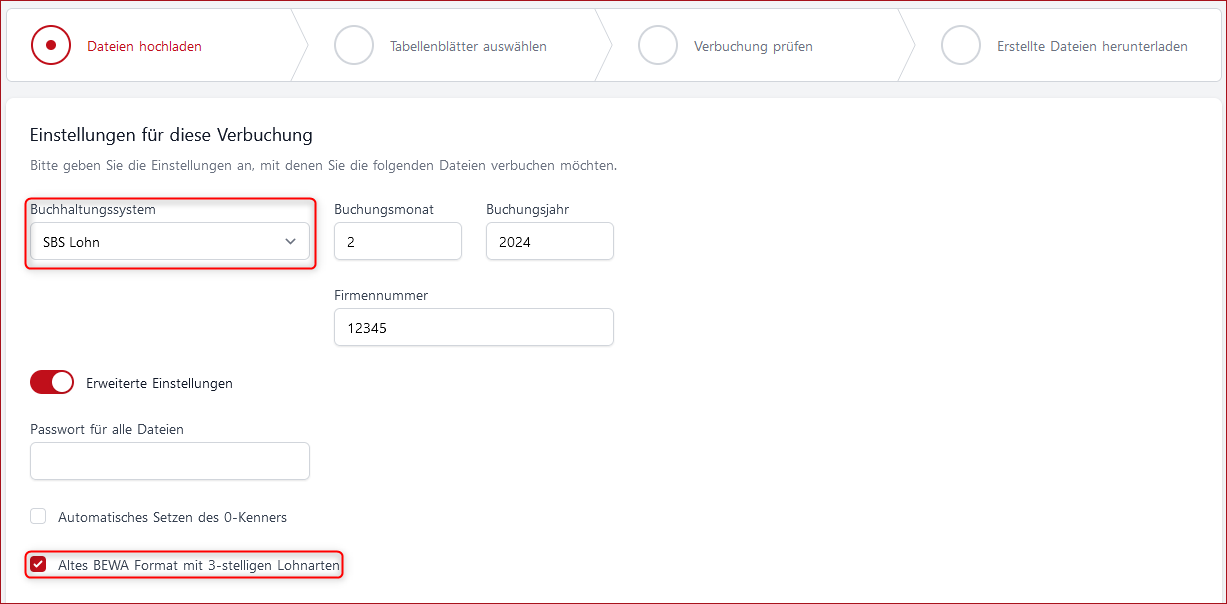 Einstellung für 3-stellige SBS Lohnnummern