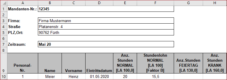 Beispiel für Lohndatenerfassung mit Lohnarten mit mehreren Faktoren